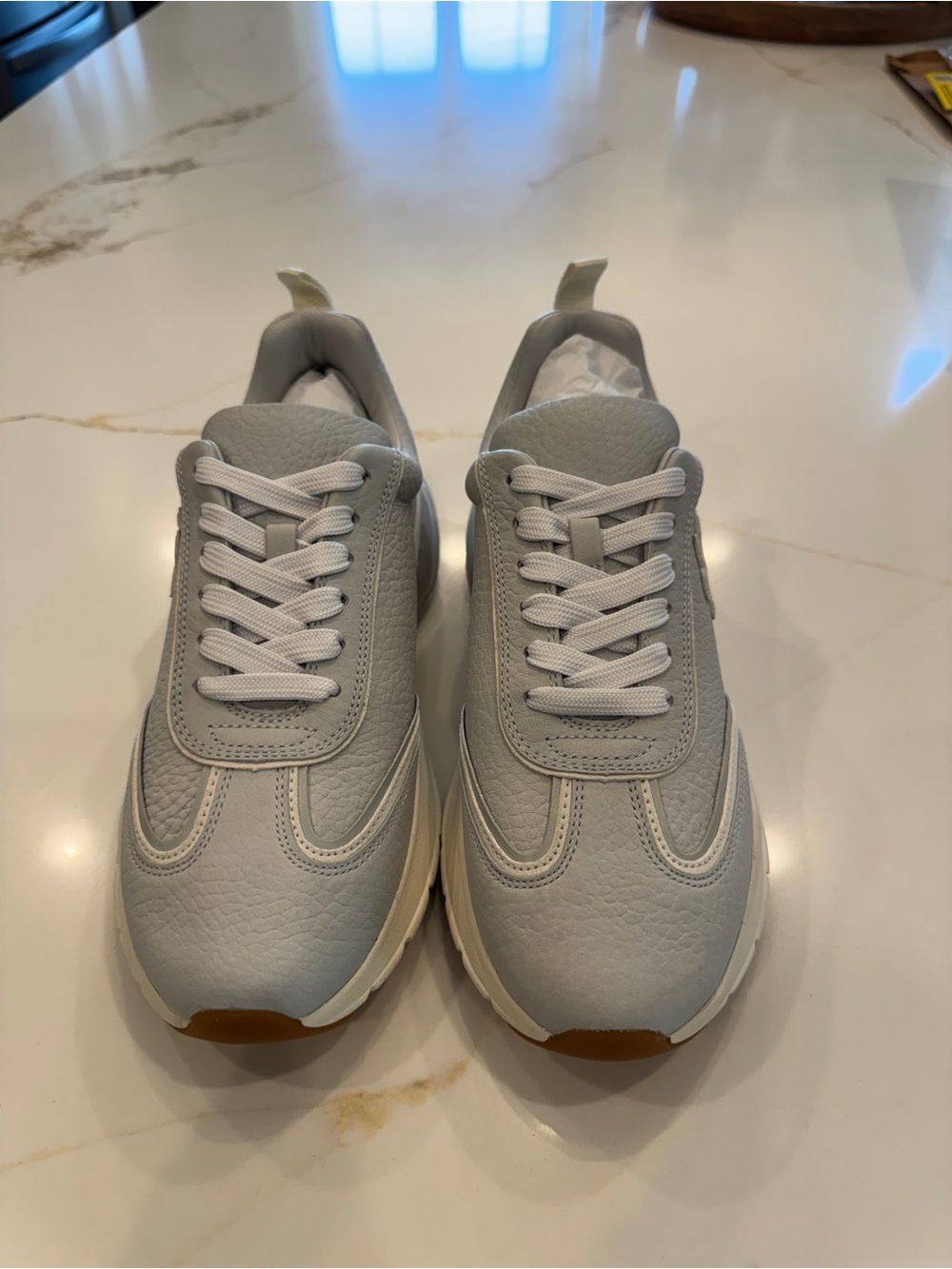 Tory Burch Good Luck Trainer Powder Blue / Bianco Leather Sneakers NIB 7.5